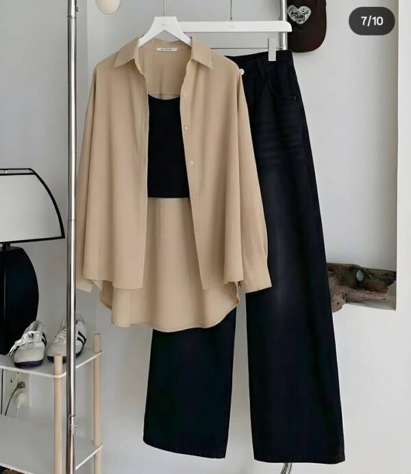 SKIN BUTTON DOWN SHIRT WITH BLACKWIDE LEG JEANS