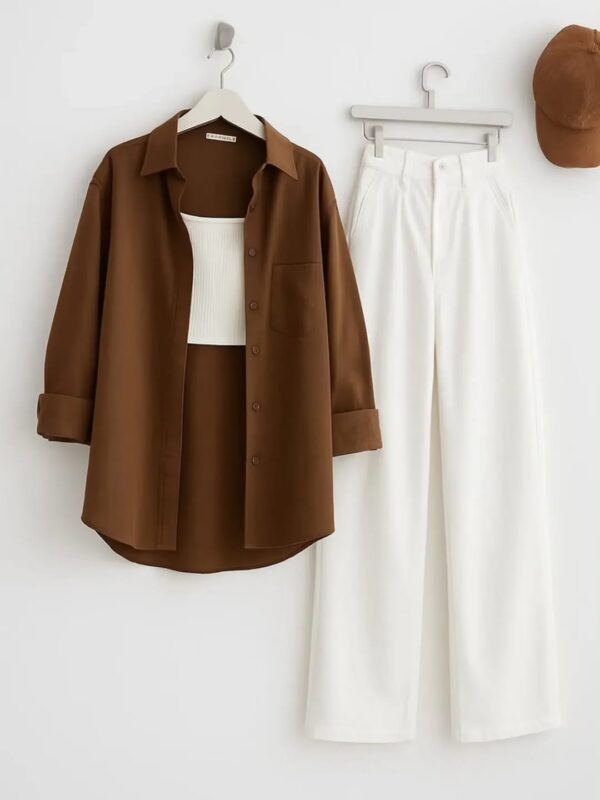 URBAN DEAL BROWN BUTTON DOWN SHIRT WITH SKY BLUE WIDE LEG JEANS