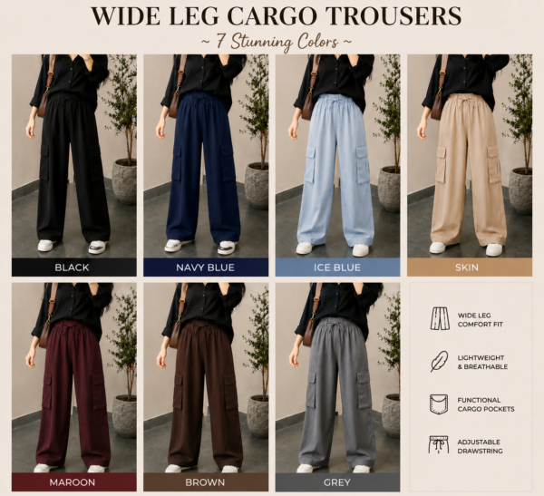 PACK OF 3 WOMEN CARGO WIDE LEG TROUSER